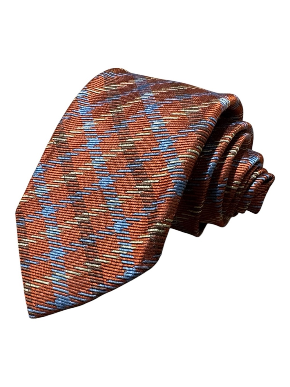 Robert Talbott best of class orange blue check plaid 100% silk neck tie EUC